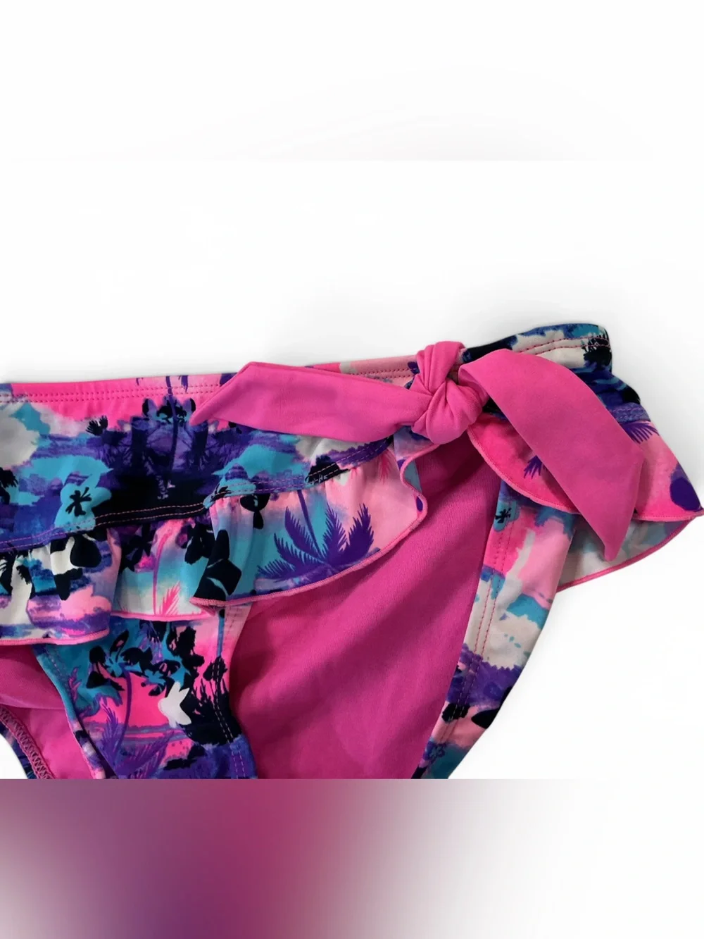 Justice Store Pink and Blue Tropical Floral Two-Piece Bikini with Faux Tie Side